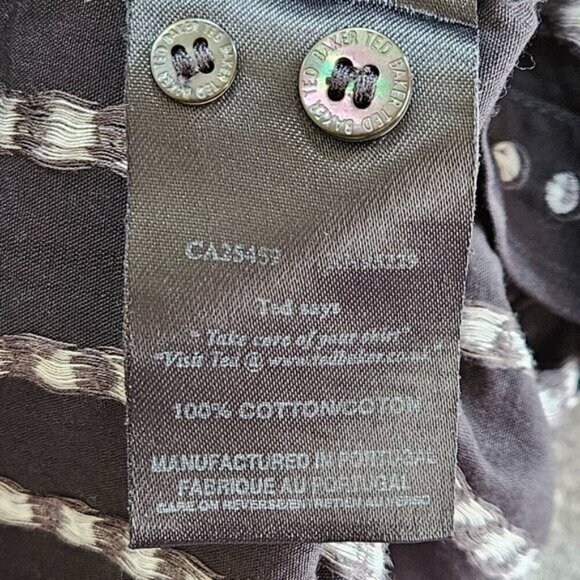 Ted Baker Jean Shirt Mens 6 US L Black Cream Cotton LS Swiss Dots Buttons Boho - Picture 8 of 15